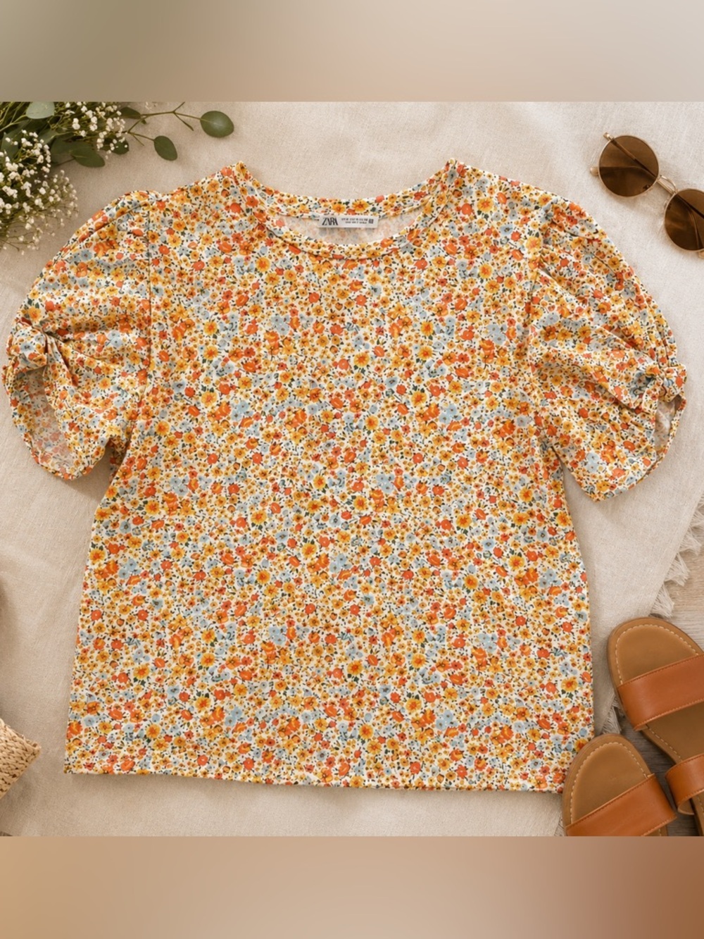 Zara Floral Ditsy Puff Sleeve Blouse Boho Cottagecore Prairie Top Medium